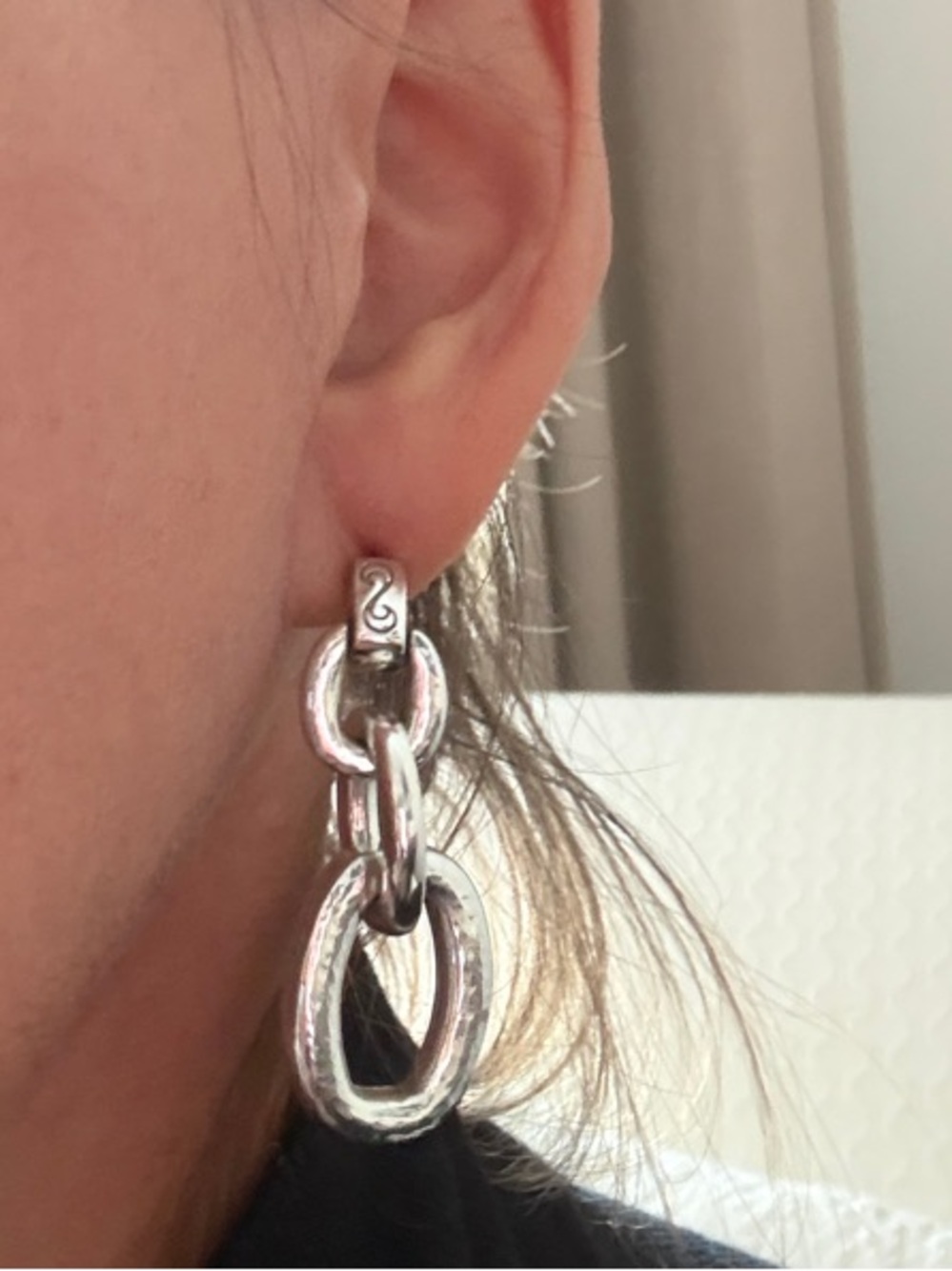 Brighton Silver Linked long necklace. Short necklace and Earrings 3 piece-Set - Picture 3 of 9